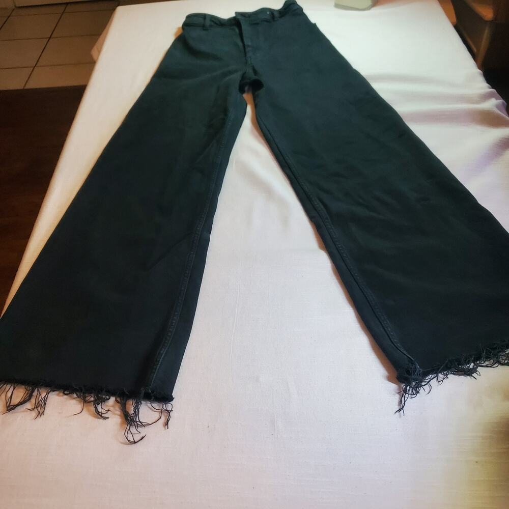 Zara Womens Size 0 USA The Marine Straight High Rise Black Denim Jeans Raw Hem
